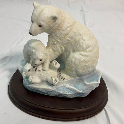 Polar Bear and Cubs Vintage 1993 Masterpiece Porcelain Homco Endangered Species Series