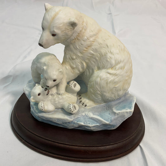 Polar Bear and Cubs Vintage 1993 Masterpiece Porcelain Homco Endangered Species Series
