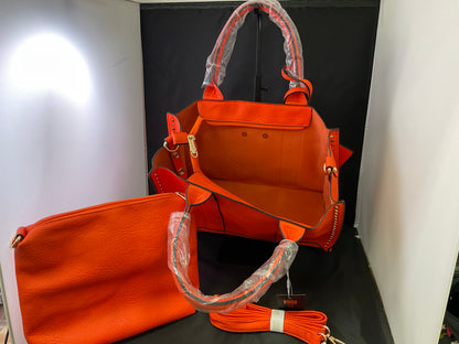 Dasein Women Vegan Leather Orange Handbag & Wallet Work Bag