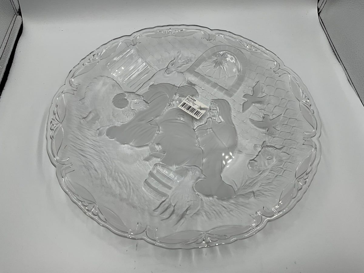Vintage Mikasa crystal frosted glass Christmas nativity scene platter