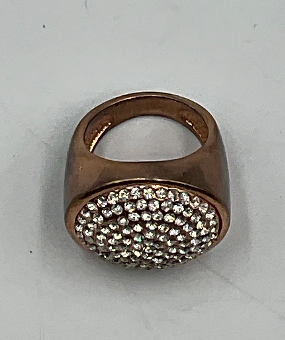 Vintage Copper Tone Clear Rhinostone Statement Ring Size 7