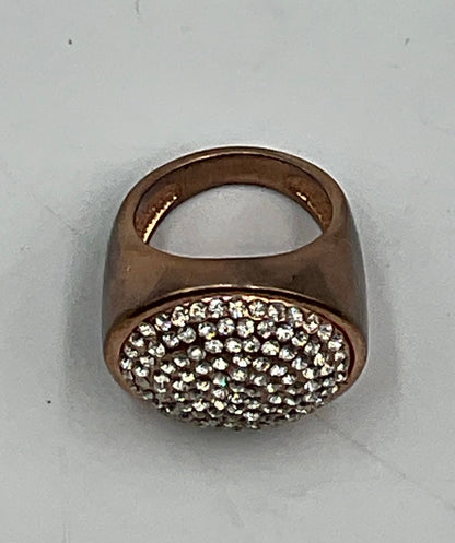 Vintage Copper Tone Clear Rhinostone Statement Ring Size 7