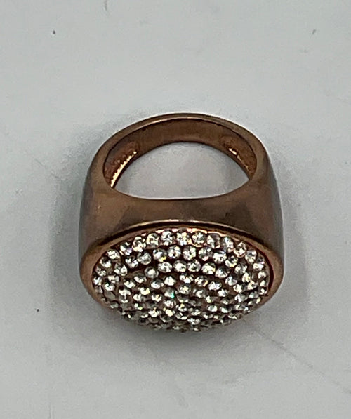 Vintage Copper Tone Clear Rhinostone Statement Ring Size 7