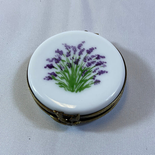 Peint Main Limoges France Vintage Authentic Hand Painted Lavendar Flower Porcelain Trinket Box