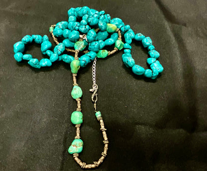 Turquoise Stone Beaded Necklace - Boho Style, Long Strand