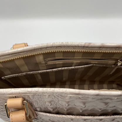 Brahmin White Handbag Distint Embossed Crocodile Texture Light Tan Straps