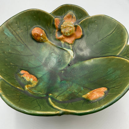 Antique Majolica Lily Pad & Flower Bowl