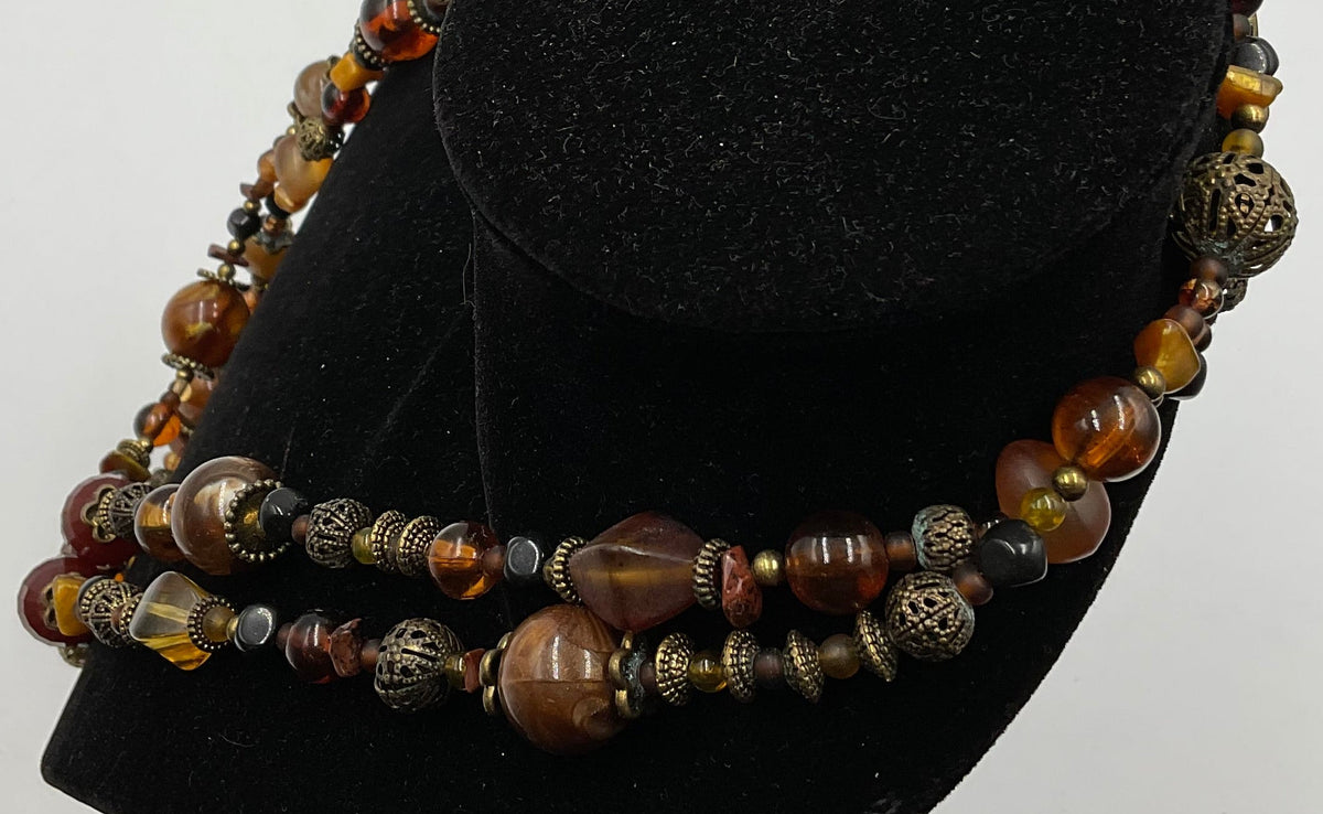 Ball Bead Design Amber Earthtone Necklace Fashion Jewelry