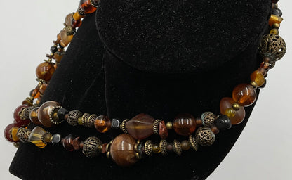 Ball Bead Design Amber Earthtone Necklace Fashion Jewelry