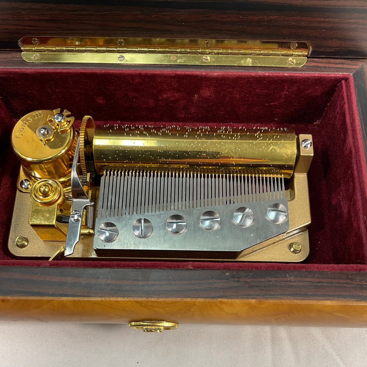 Opus III Sorrento Style 50 Note Wooden Music Box Inlay Instrument Excellent Condition