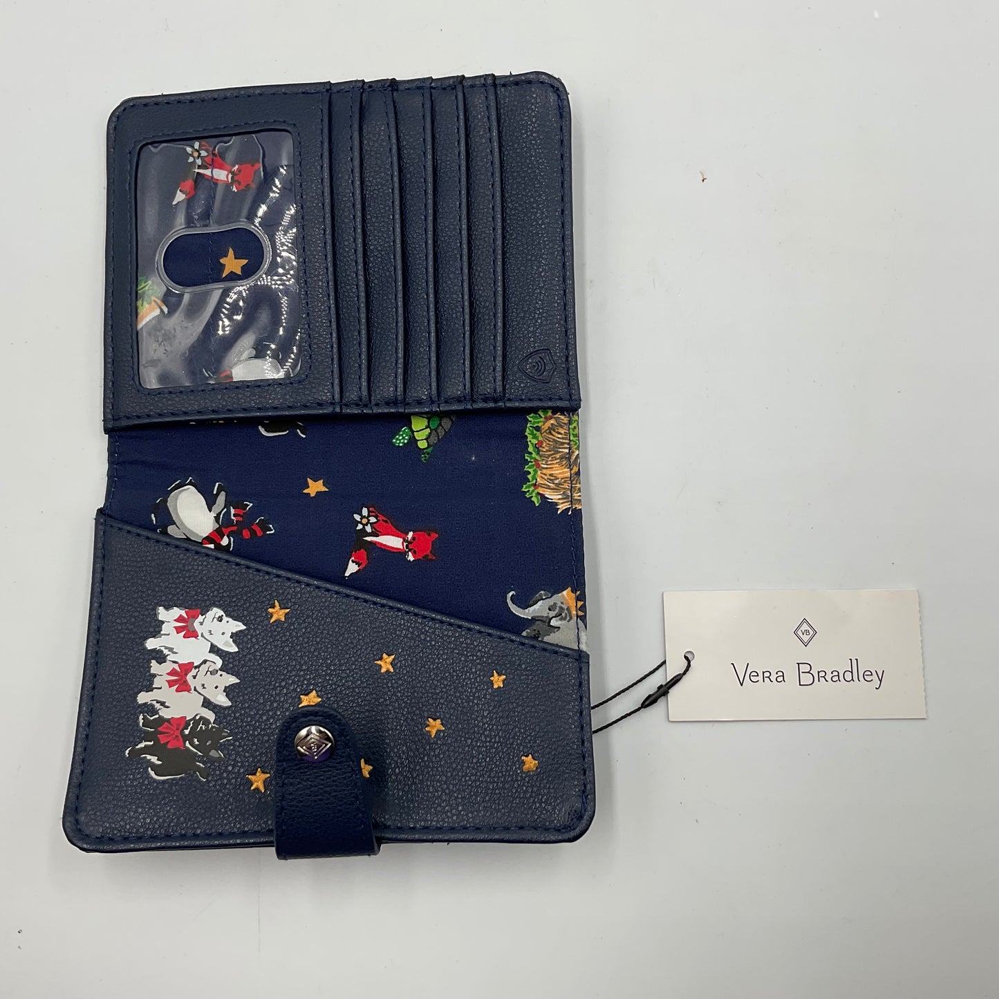 New with Tag Vera Bradley Passport Wallet Blue with Animals and Candy Canes