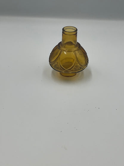 vintage amber pressed glass miniature oil lamp base and removable glass fuel reservoir