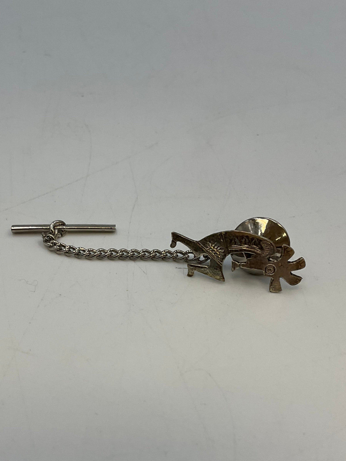 Kokopelli Tie Tack with T-Bar Chain Sterling Silver