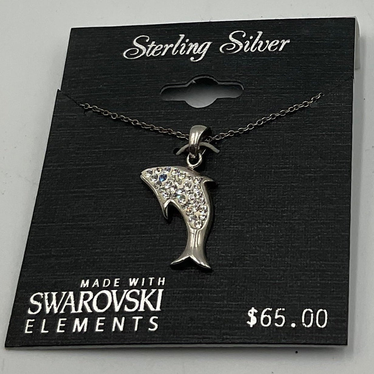 Swarovski Crystal Elements Sterling Silver Dolphin Pendant Necklace