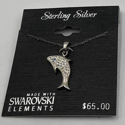Swarovski Crystal Elements Sterling Silver Dolphin Pendant Necklace