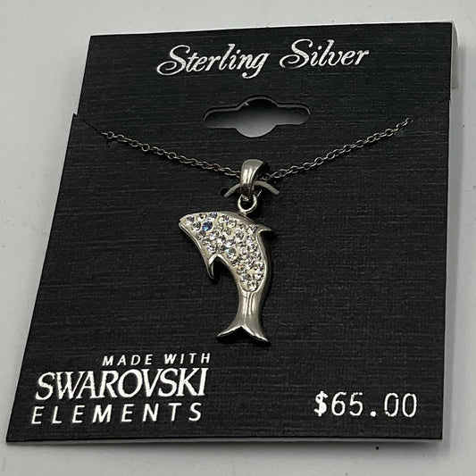 Swarovski Crystal Elements Sterling Silver Dolphin Pendant Necklace