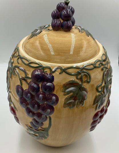 Noble Excellence Meritage Grape Vine Ceramic Covered Canister Jar