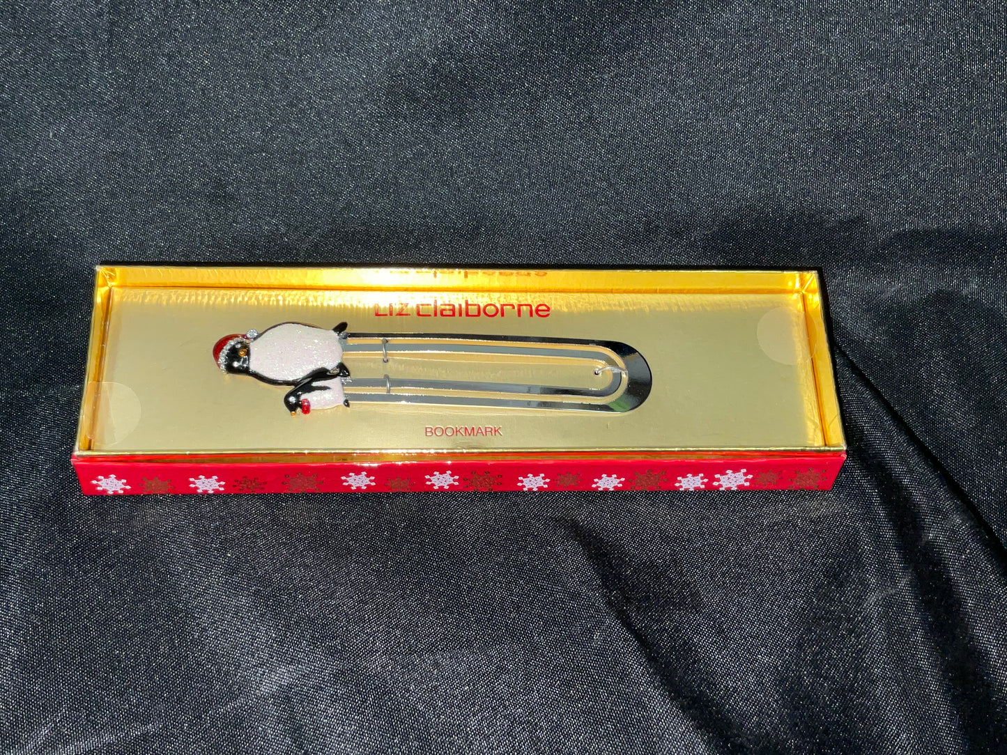Liz Claiborne Christmas Holiday Season Jeweled Sparkle Penguin Bookmark New in Box