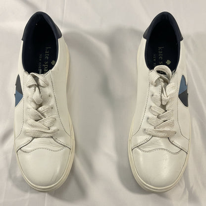 Kate Spade Fez White Black Light Dark Navy Blue Big Logo Leather Women's Sneakers Size 8.5B
