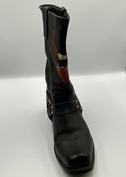 Square Toe USA Harley Davidson Screaming Eagle Black Leather Harness Boots Size 9