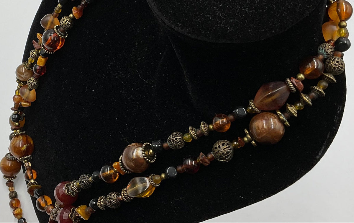 Ball Bead Design Amber Earthtone Necklace Fashion Jewelry