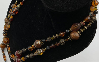 Ball Bead Design Amber Earthtone Necklace Fashion Jewelry
