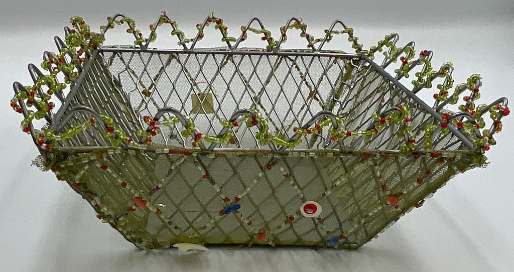 Bread Basket Boho Handcrafted Beaded Wire Mesh Decorative Basket
