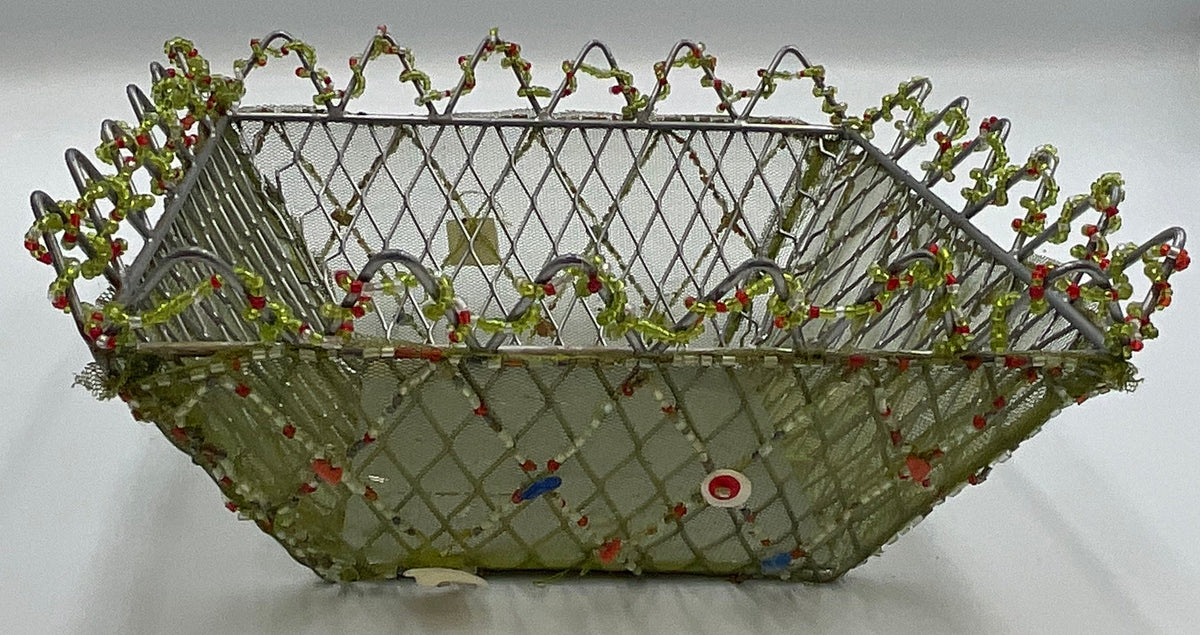 Bread Basket Boho Handcrafted Beaded Wire Mesh Decorative Basket