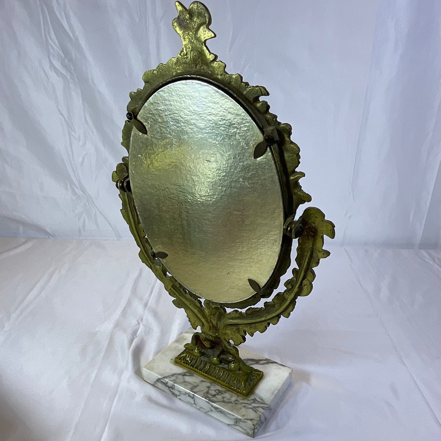Brass and Marble Vintage Cherub Vanity Mirror 16 Inches x 10 Inches