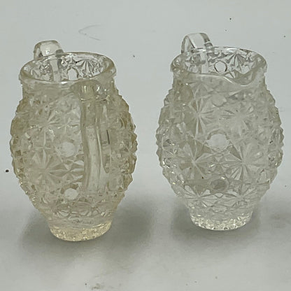 Vintage L.E. Smith Clear Pressed Glass Button and Daisy Pattern Miniature Decorative Two Handled Urn and Matching Pitcher