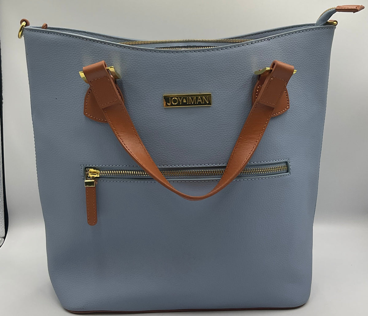 Joy & Iman Pebbled Leather Tote Bag Periwinkle Blue