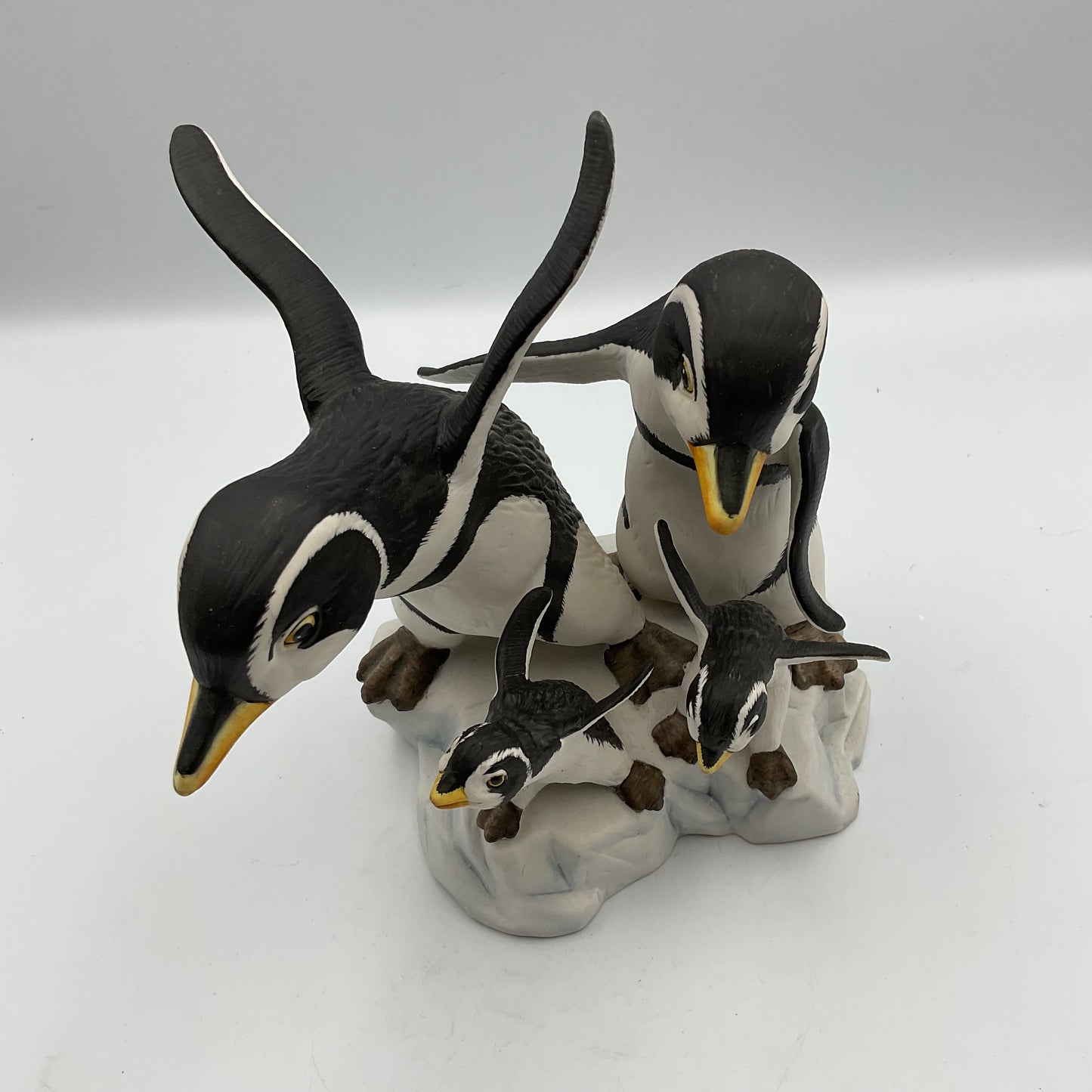 "Watch Me" Vintage 1989 Franklin Mint Hand Painted Porcelain Penguins