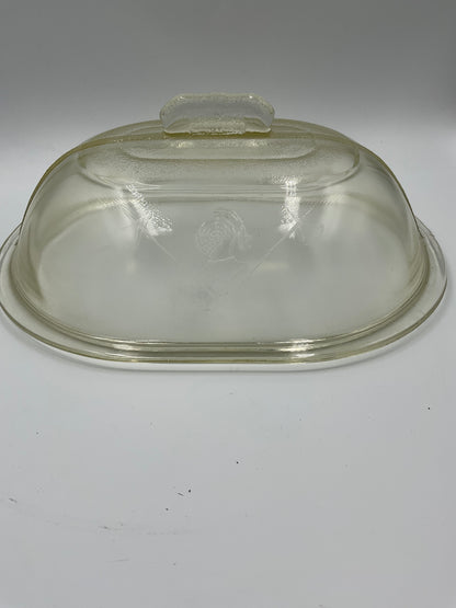 Vintage Guardian Service Hammered Oval Roaster Pan Glass Dome Lid