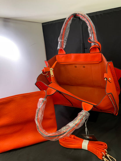 Dasein Women Vegan Leather Orange Handbag & Wallet Work Bag