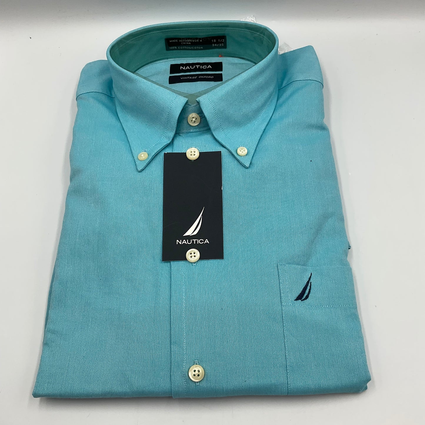 Nautica Men's Dress Shirt Aqua Blue Size L 16.5 34/35 New with Tags