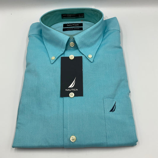 Nautica Men's Dress Shirt Aqua Blue Size L 16.5 34/35 New with Tags