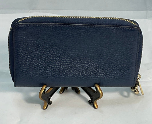 Michael Kors Navy Blue Leather Goldtone Hardware Wristlet Clutch Wallet Purse with Removable Strap