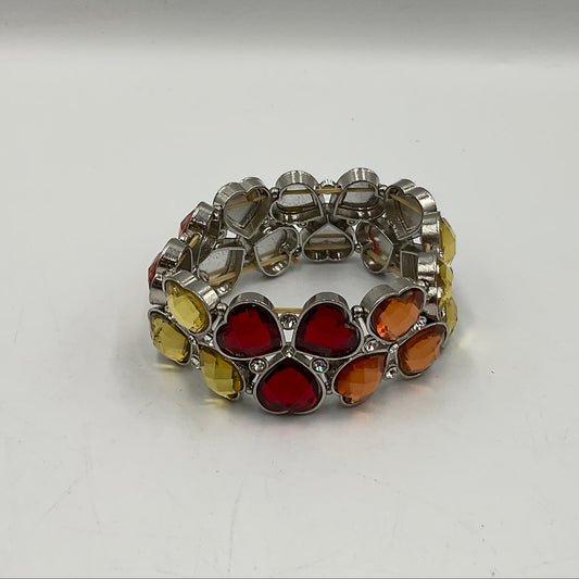 Silver Toned Bracelet With Colored Heart Shaped Stones