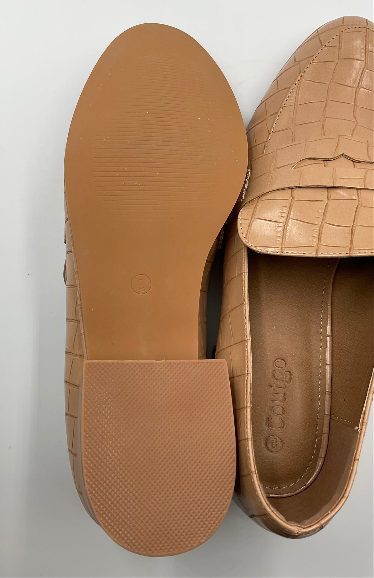 Coutgo Women's Classic Crocodile Print Casual Mid-Heel Stacked Loafers Size 10