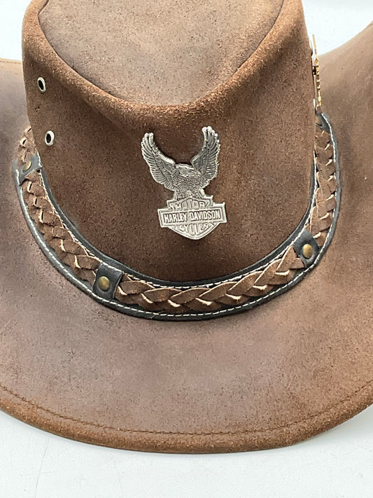 Outback Survivor Brown Suede Cowboy Hat Harley-Davidson Eagle Pin