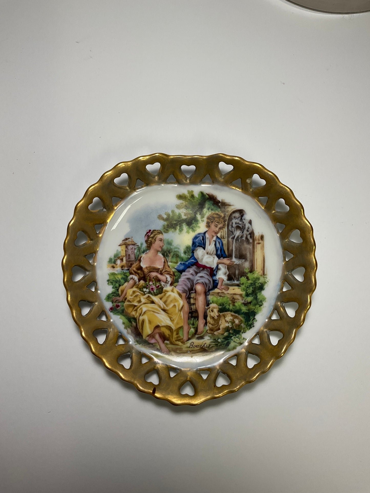 Plates 3 Set Vintage Porcelain Cabinet Plates Feature Courting Scenes Signed by Artist Francois Boucher
