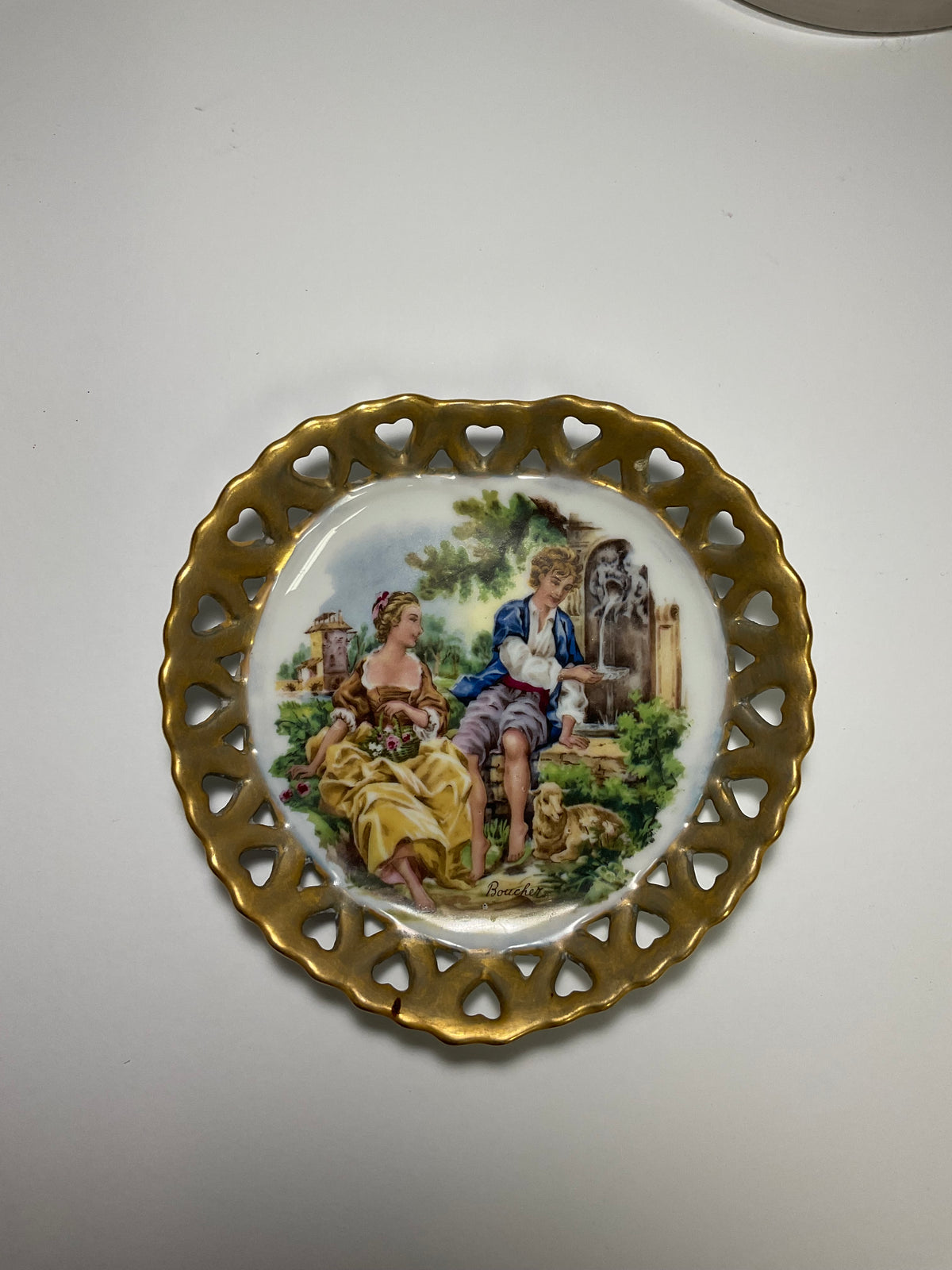Plates 3 Set Vintage Porcelain Cabinet Plates Feature Courting Scenes Signed by Artist Francois Boucher