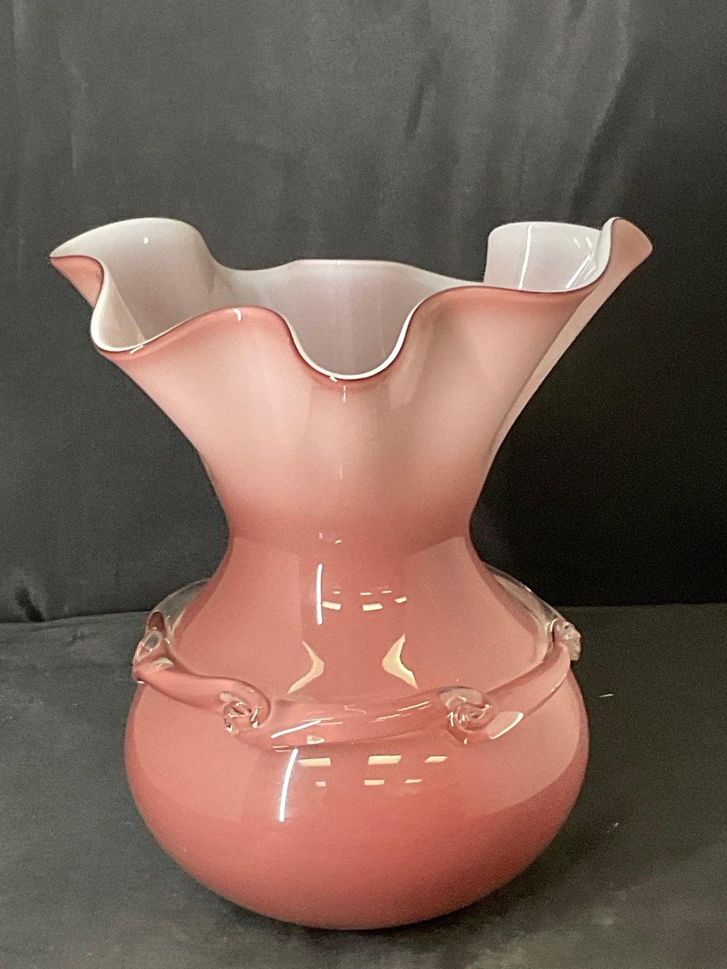 Fenton Pink Glass Bulbous Flower Vase