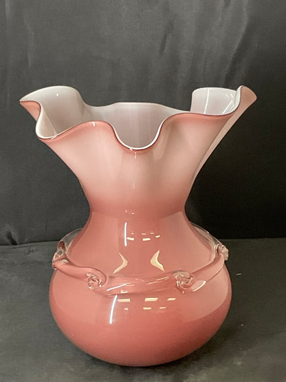 Fenton Pink Glass Bulbous Flower Vase