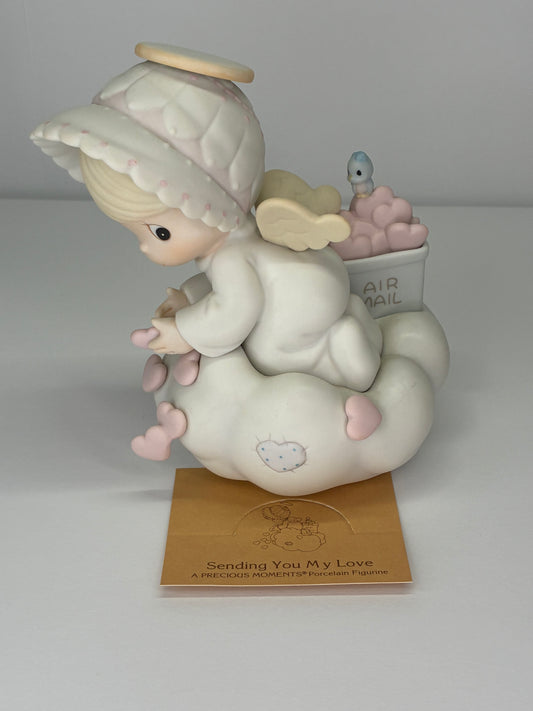 Precious Moments Vintage 1987 Sending You My Love Hand Painted Porcelain Collectible Figurine with Original Box