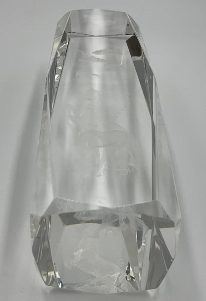 Vintage 3D laser-etched Fantasy Unicorn crystal glass paperweight