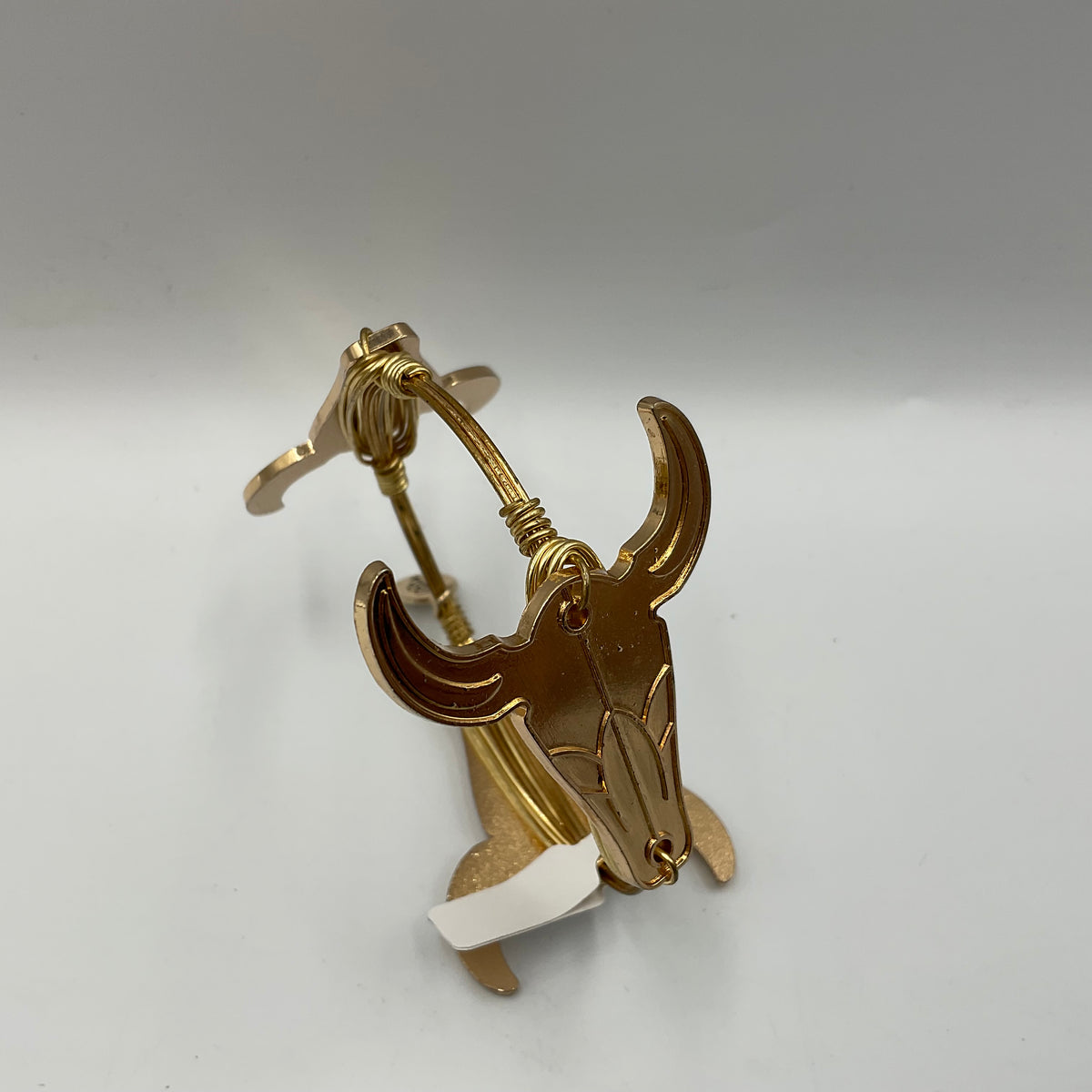 Gold Plated Wire Cuff Bracelet Steer Skull