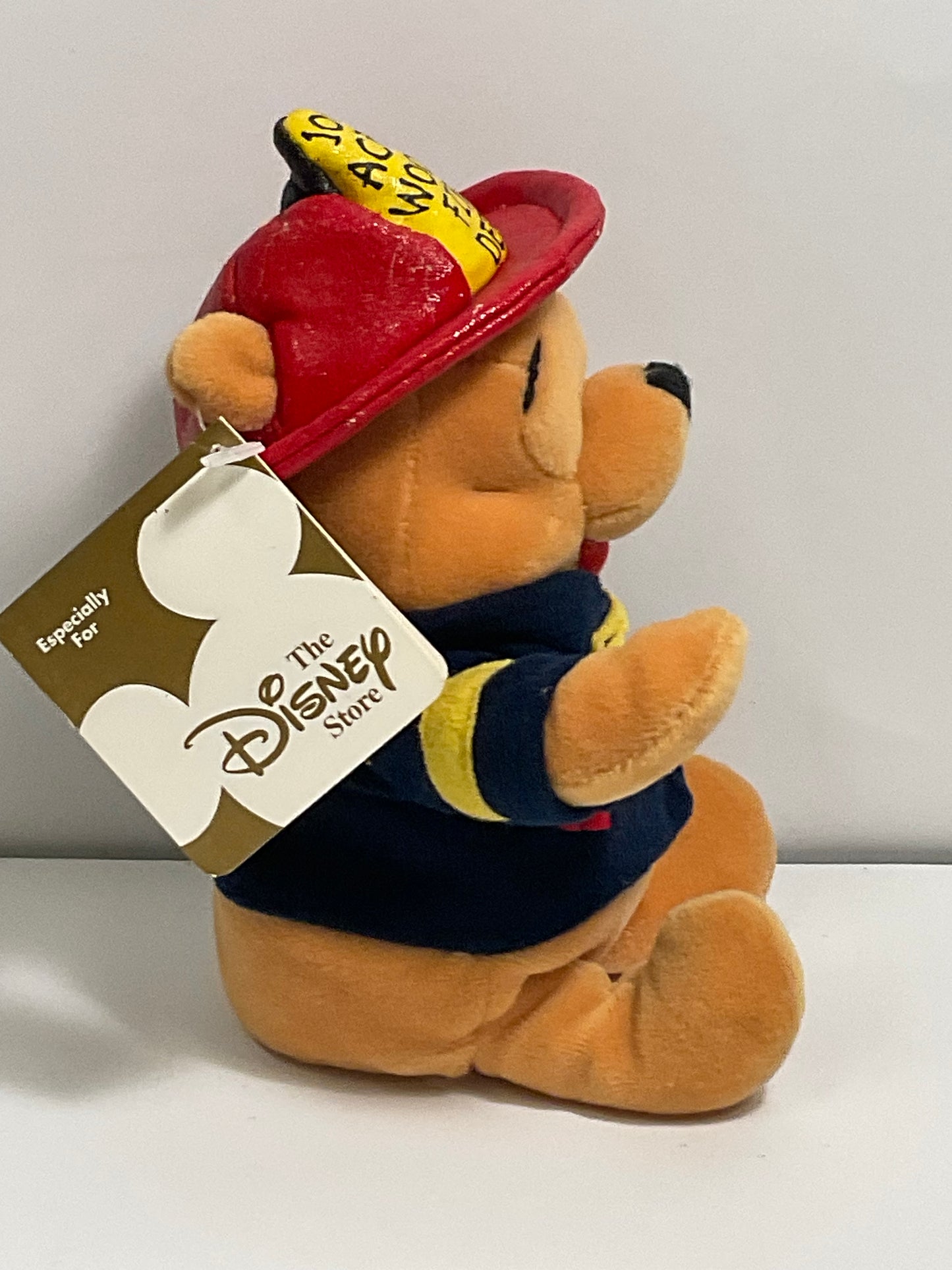 Firefighter Fireman Winnie the Pooh Bear Vintage Mini Beanbag Beanie Plush Disney Store Collectible