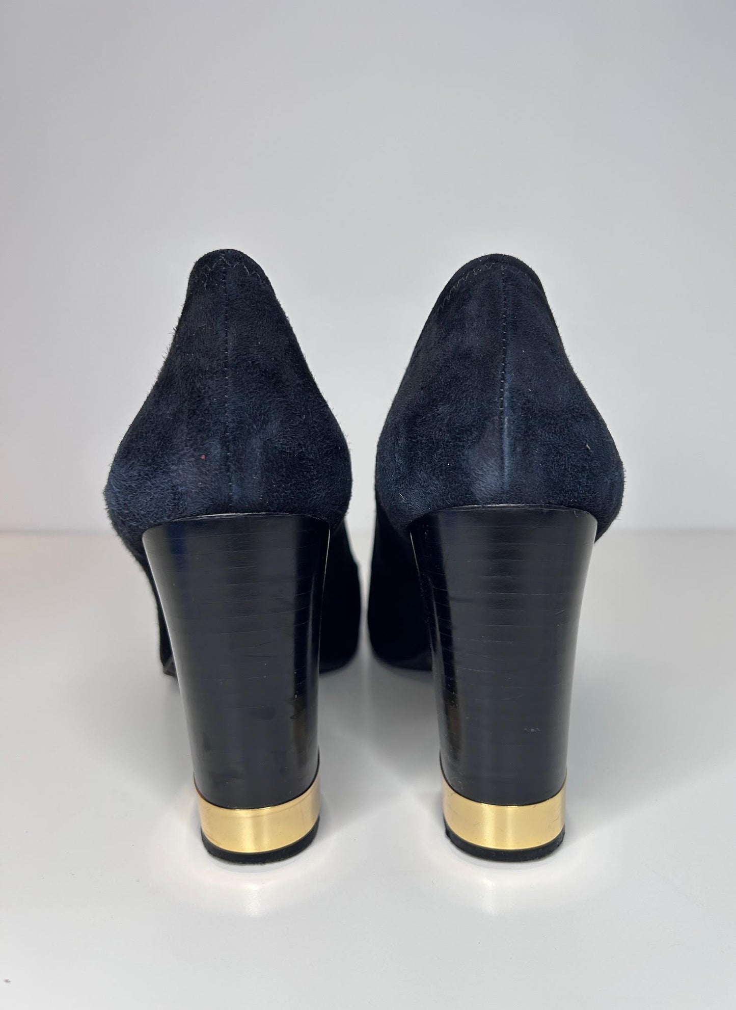 Tory Burch Maddie Pumps Black Suede Gold Trim Womens Shoes Size 8.5