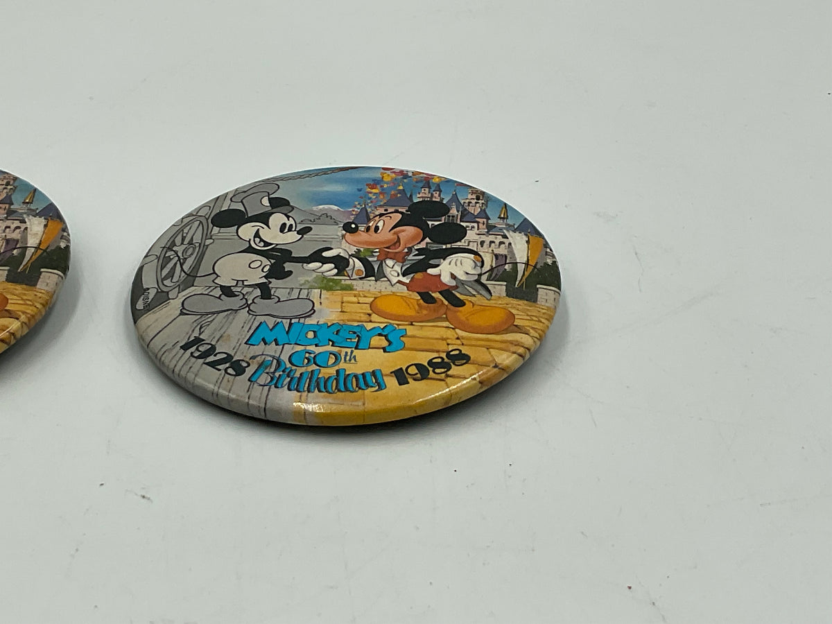 Vintage Pin-Backs Mickey's 60th Birthday Disneyland Buttons 1988  Lot of 2